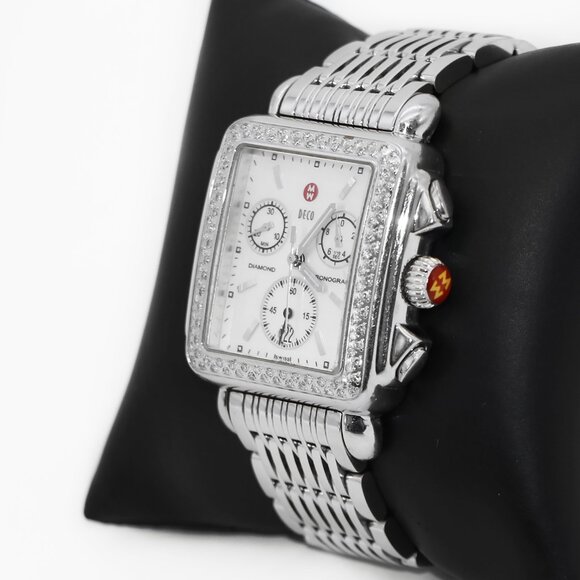 Michele Deco Stainless Diamond Steel Mother of Pearl Chronograph Watch - Picture 6 of 6